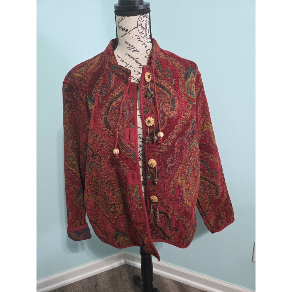 Flashback 90's Vintage Burgundy Aztec Boho Southwestern Tapestry Jacket large